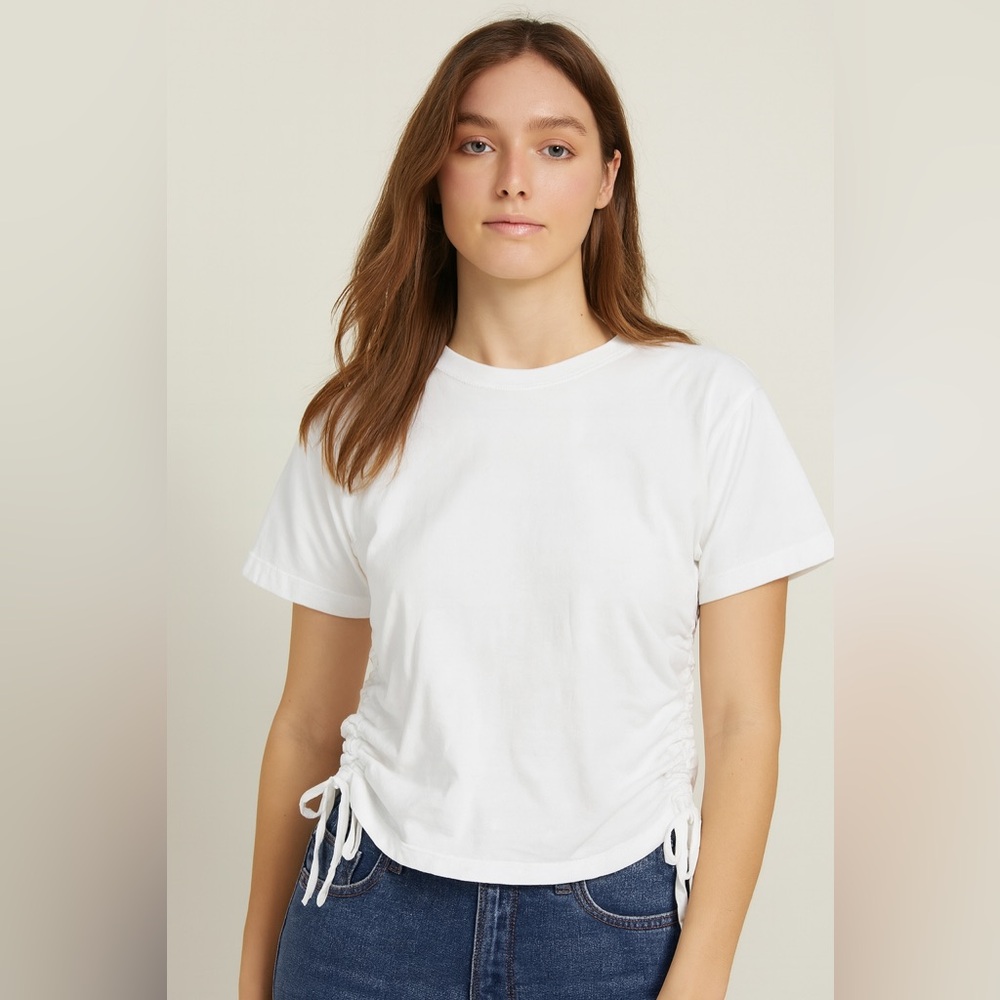 UpWest Oversized White Ruched Top S NWT